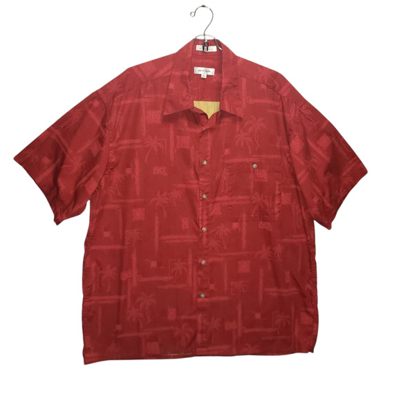 Vtg Pierre Cardin XL Hawaiian Shirt Y2K Palm Jacquard, Burgundy Gold Resortwear - Picture 1 of 7